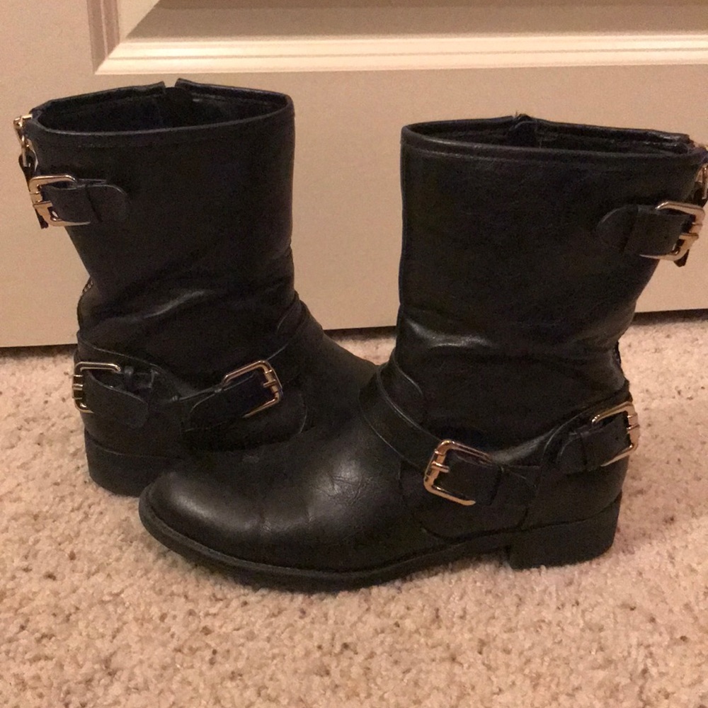 Black Leather Moto Boot